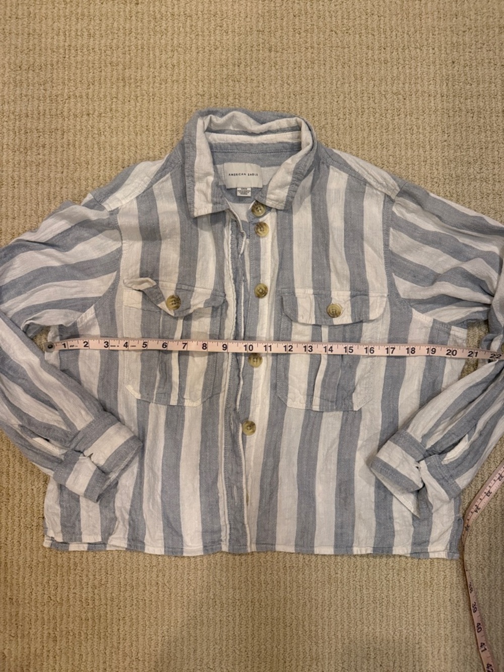 American Eagle Striped Button-Up shirt in Blue and White